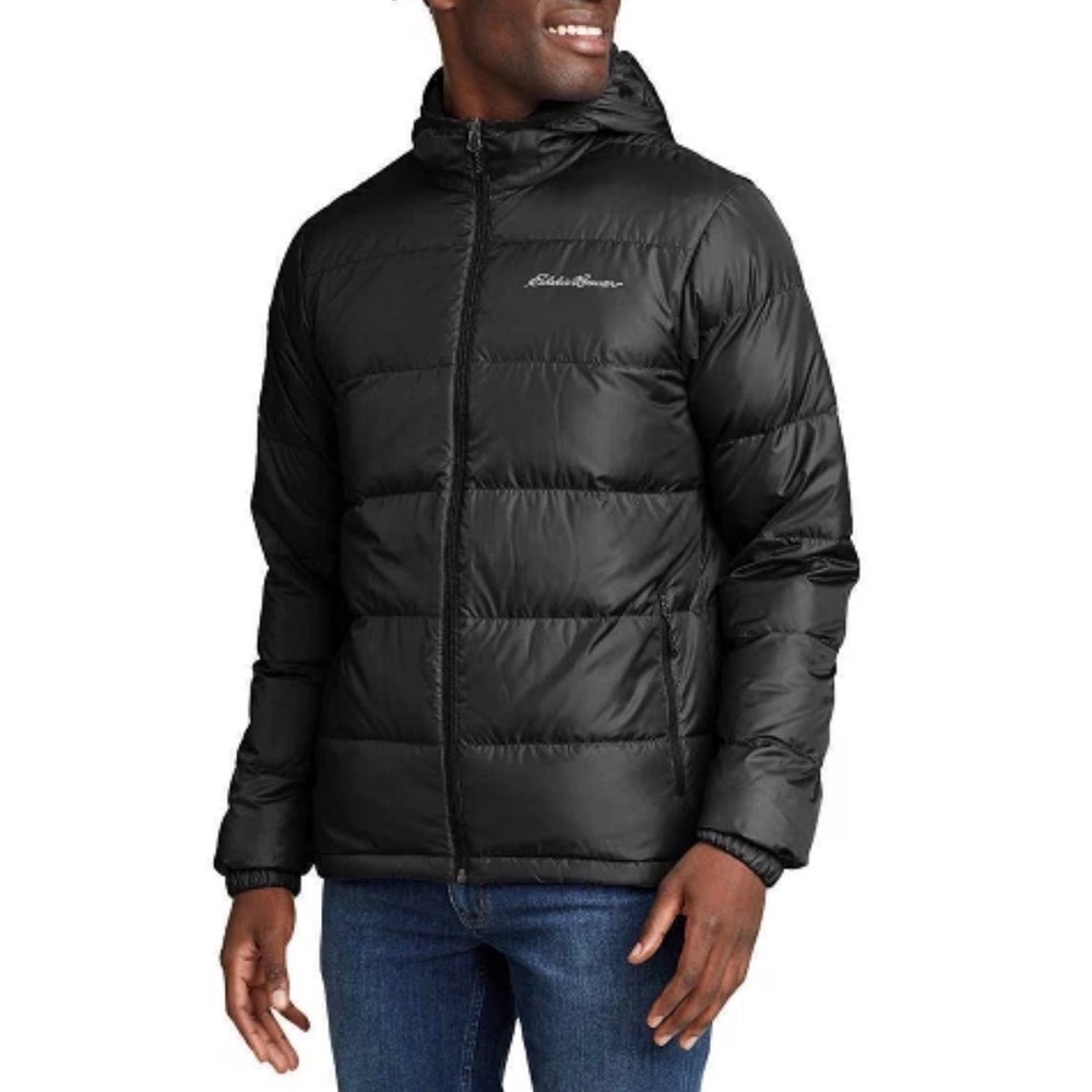 EDDIE BAUER MEN'S DOWN JACKET WIDE CHANEL HOODED EB650 Black XL